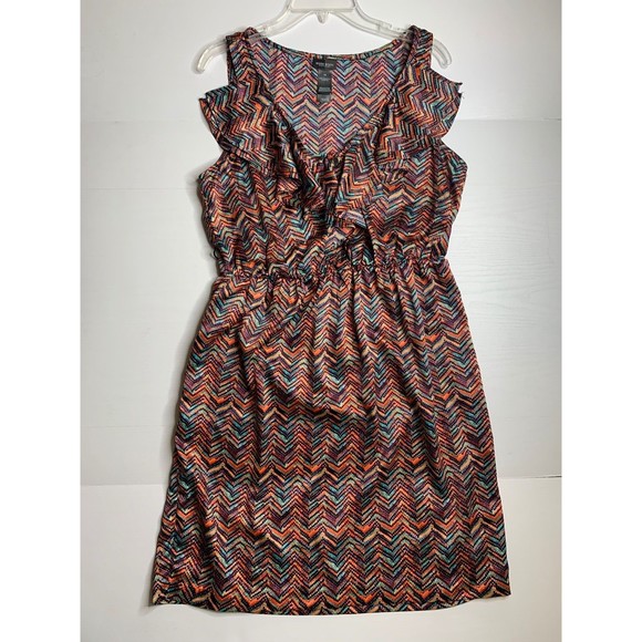 Bisou Bisou Orange blue Purple Ruffle Sleeveless V Neck Mini Women Dress size 14 - Picture 6 of 14